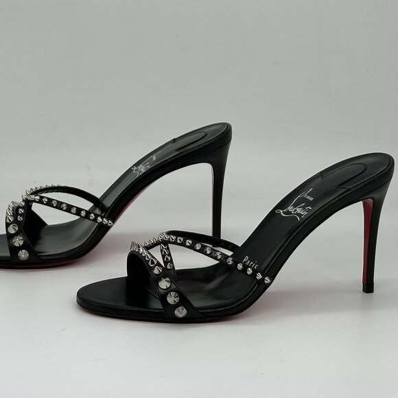Christian Louboutin TATOOSH SPIKES 85 Leather Mule Slide Sandal Heels Shoes - Picture 10 of 16